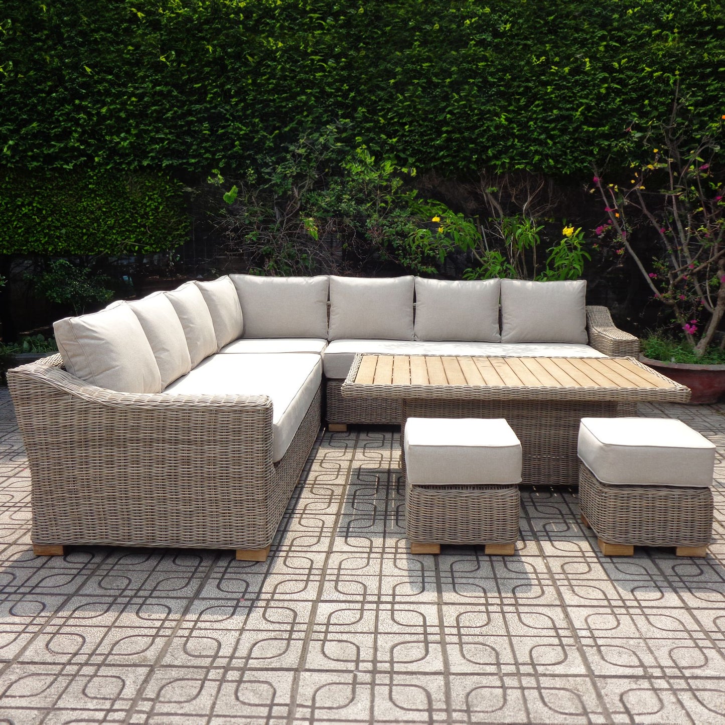 Capri Outdoor Large Corner Set With Riser Table + 2 Stools - The Reviva Hub