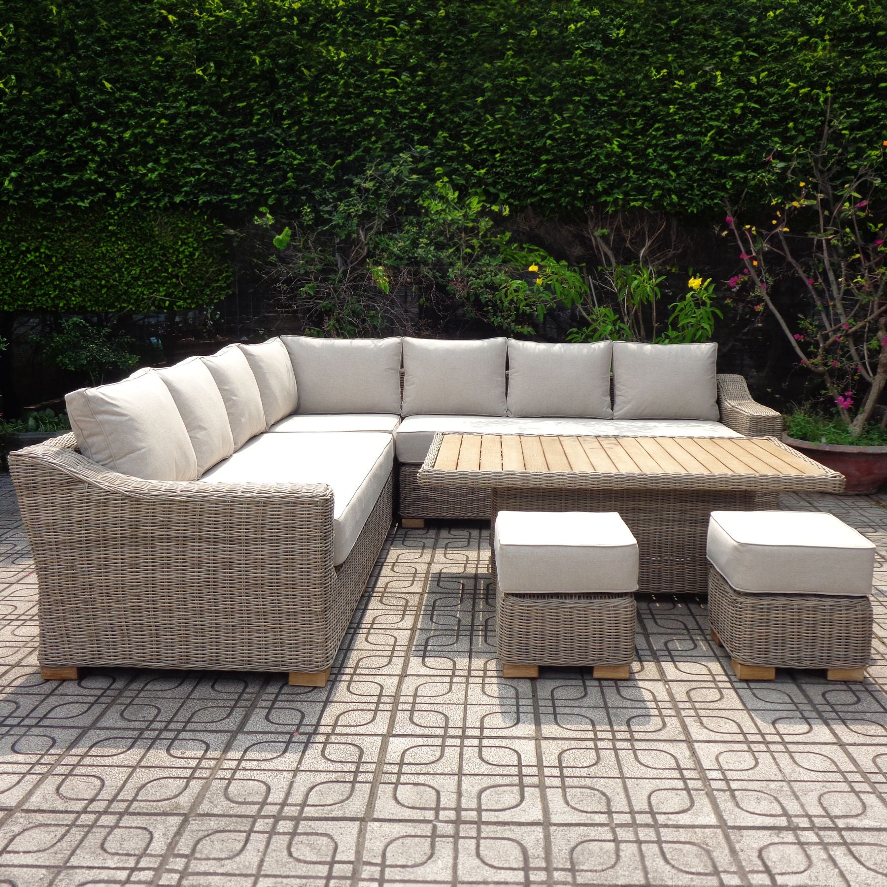 Capri Outdoor Large Corner Set With Riser Table + 2 Stools - The Reviva Hub