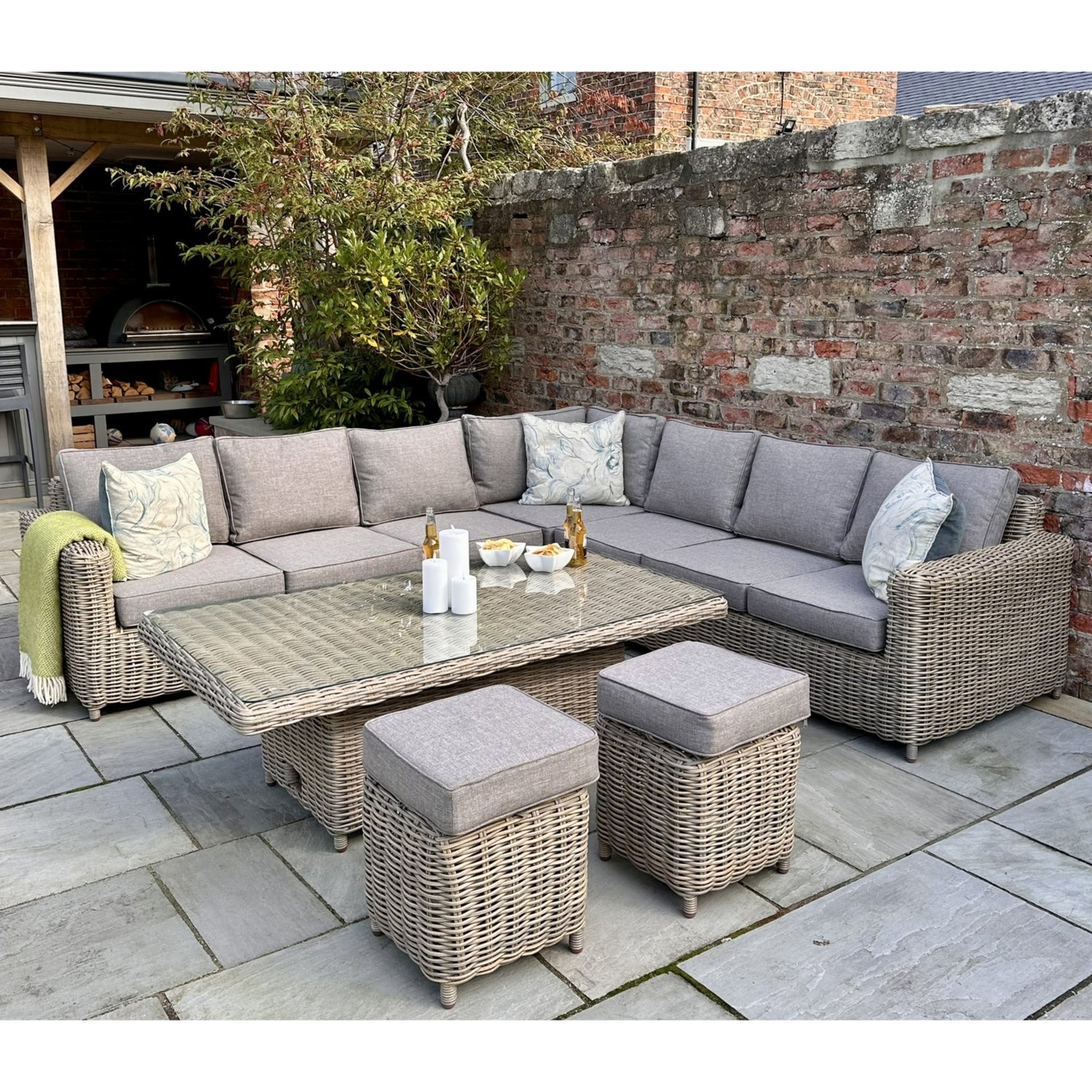 Amalfi Outdoor Large Corner Set With Riser Table + 2 Stools - The Reviva Hub