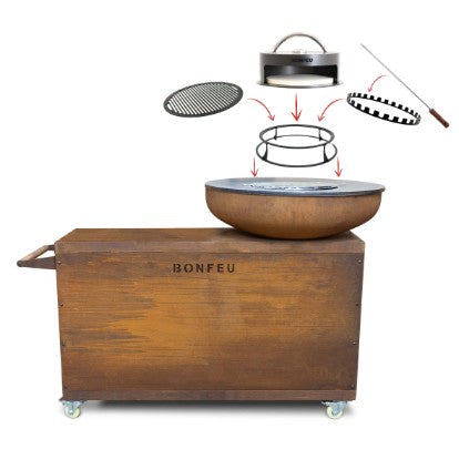 BonFeu- BonBiza XL Island Fire Bowl & Outdoor Kitchen in Corten