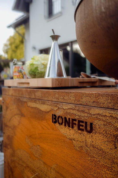 BonFeu- BonBiza Island Fire Bowl & Outdoor Kitchen in Corten