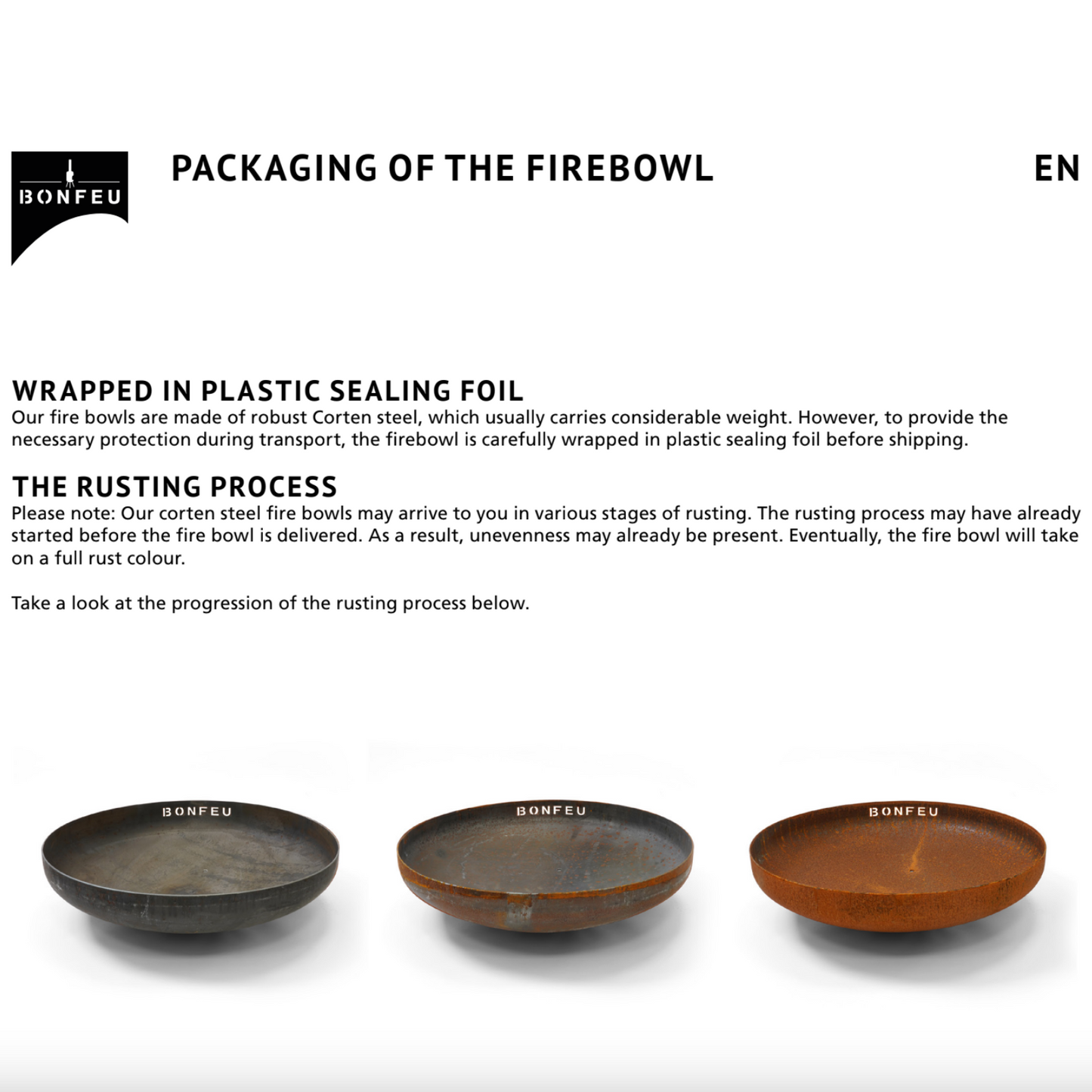 BonFeu- BonBowl Plus Outdoor Fire Bowl in Corten (Available in 60cm, 80cm or 100cm)