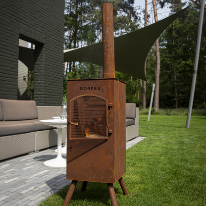BonFeu- BonCarré Outdoor Chiminea Fireplace & Grill