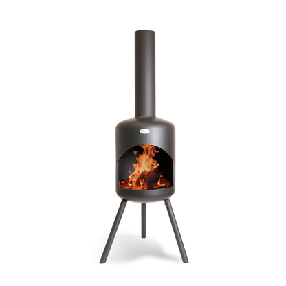 BonFeu- BonSelo Outdoor Chiminea Fireplace & Grill in Black