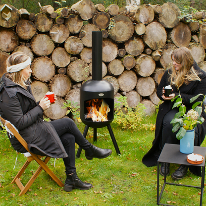 BonFeu- BonSelo Outdoor Chiminea Fireplace & Grill in Black